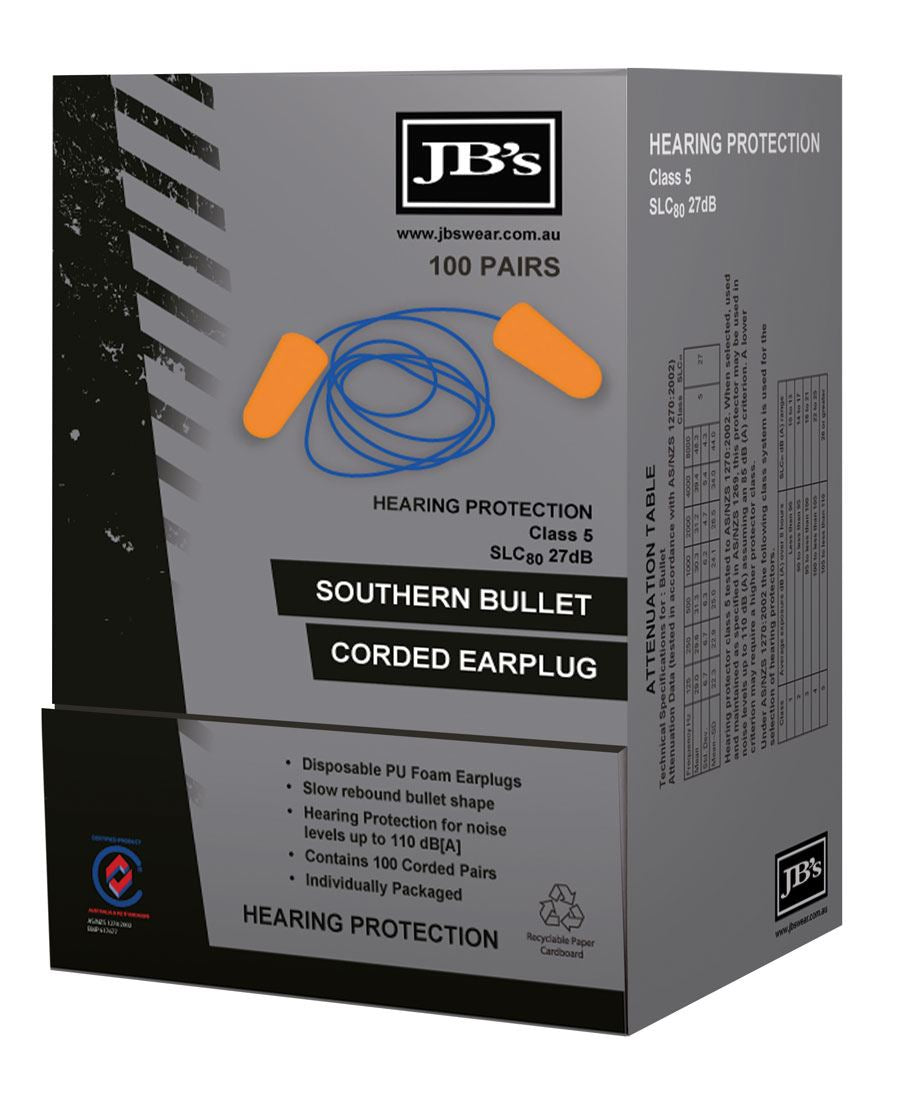 JB'S SOUTHERN BULLET CORDED EARPLUG (100 PAIR)
8P060