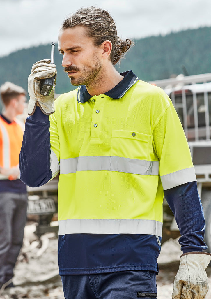 GCZH235 Mens Hi Vis Spliced Long Sleeve Polo - Hoop Taped