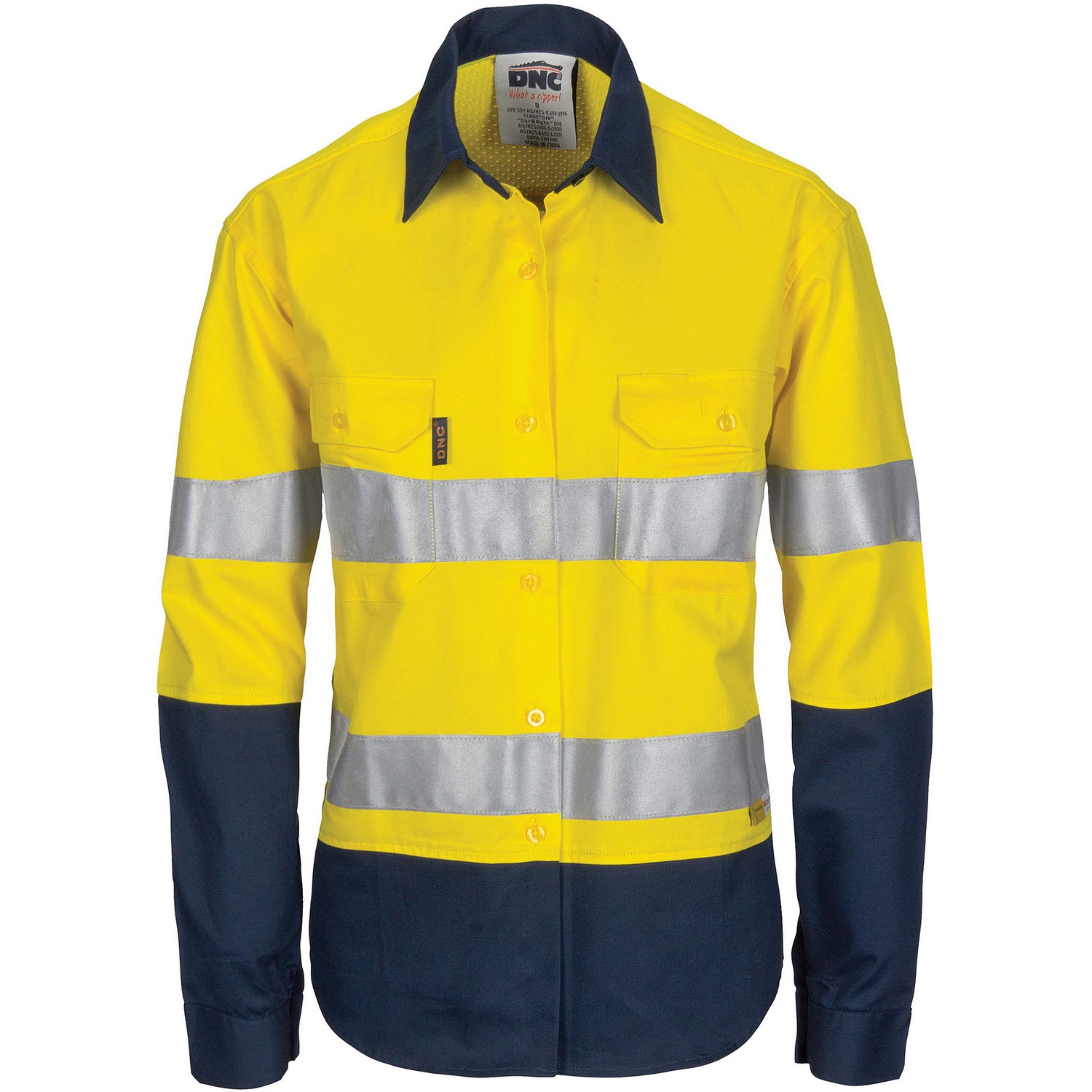 DNC Ladies HiVis 3 Way Cool-Breeze Cotton Shirt with Gusset Sleeve, 3M R/Tape - Long Sleeve.
Product Code: 3749