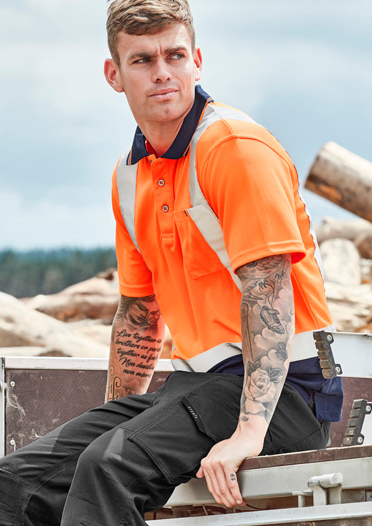 GCZH233 Mens Hi Vis Spliced Short Sleeve Polo - Shoulder Taped
