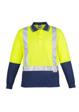GCZH234  Mens Hi Vis Spliced Long Sleeve Polo - Shoulder Taped