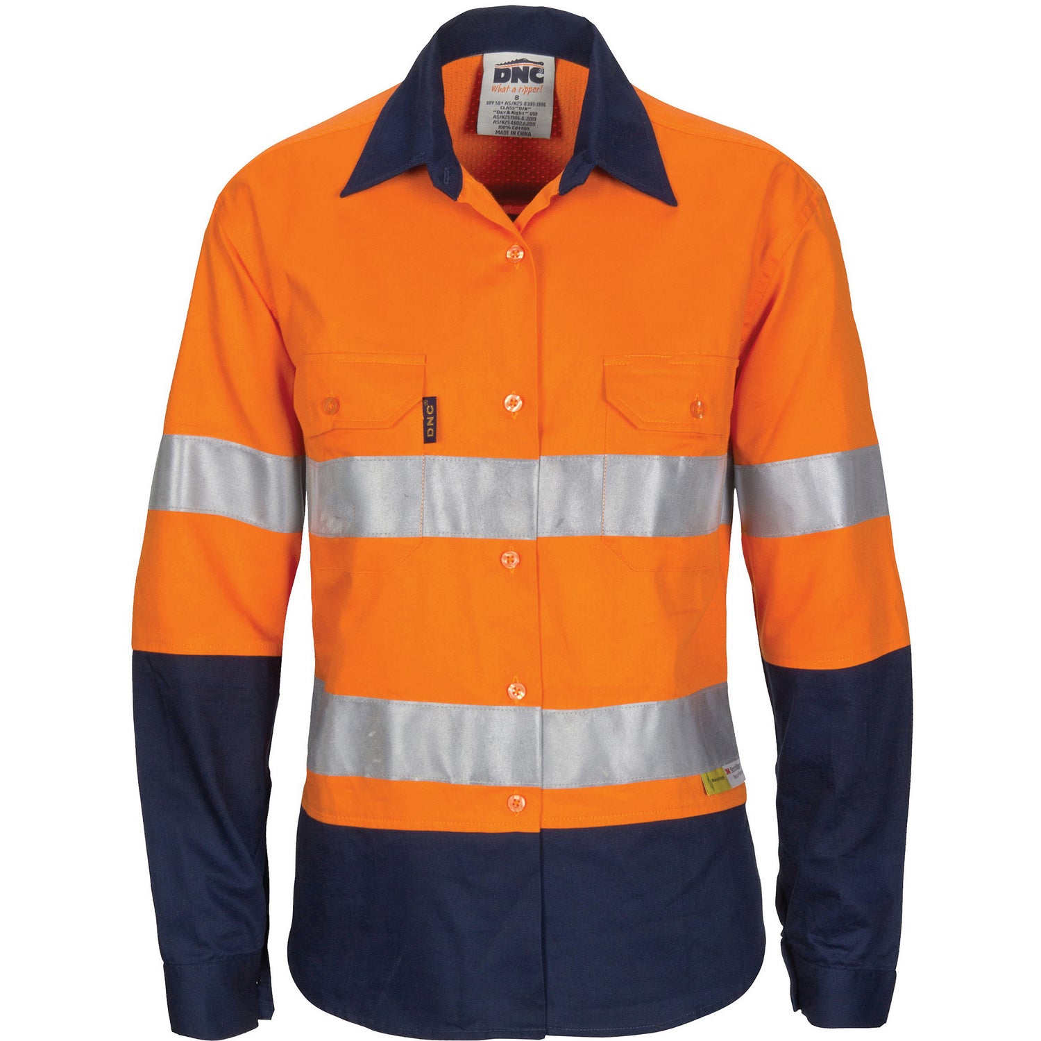 DNC Ladies HiVis 3 Way Cool-Breeze Cotton Shirt with Gusset Sleeve, 3M R/Tape - Long Sleeve.
Product Code: 3749