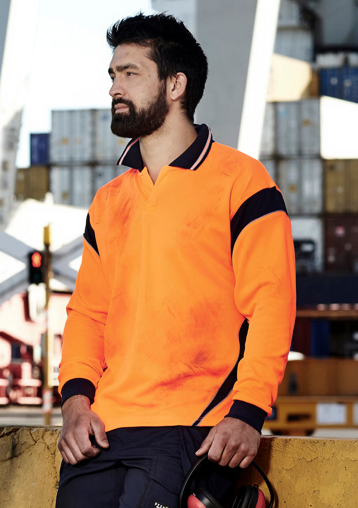GCZH249 Mens Hi Vis Aztec Long Sleeve Polo